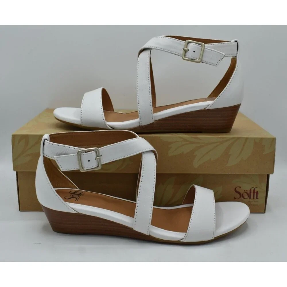 Sofft Womens‎ Size 10 Innis White Leather Open Toe Sandals Shoes